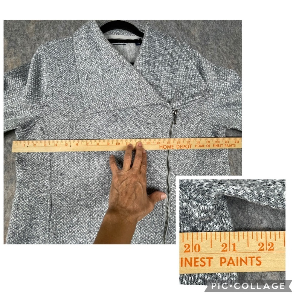 Lands End Fleece Asymmetrical Full Zip Moto Stylish Cozy Sweater Jacket Sz M - Picture 15 of 16
